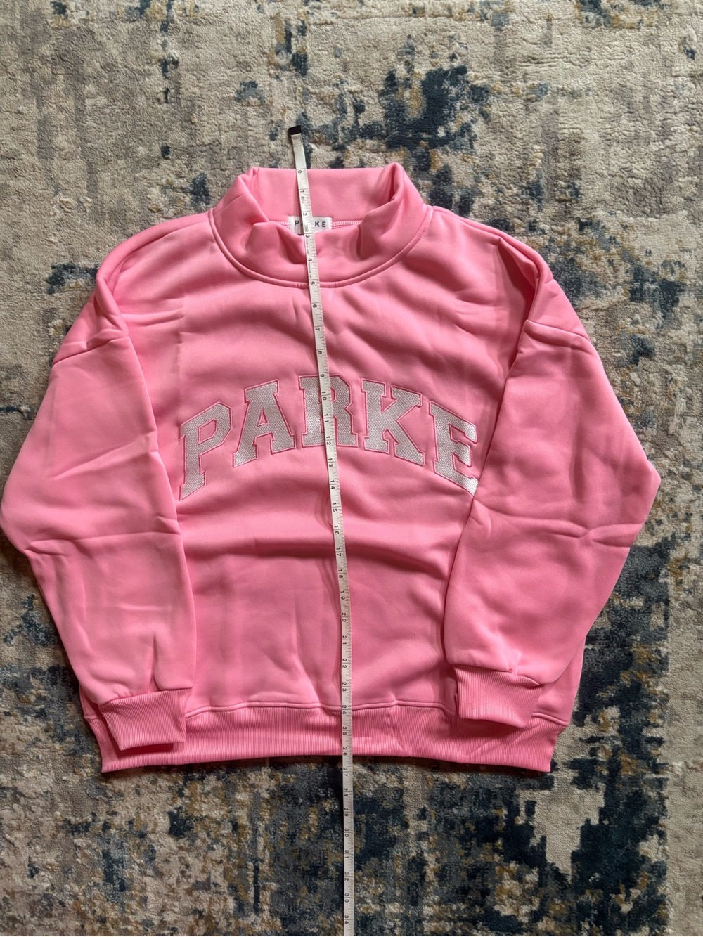 PARKE Pink Mock Neck Sweatshirt with Varsity Lettering - Picture 4 of 7